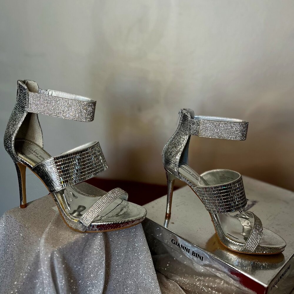 Gianni Bini Jessenia Silver Rhinestone High 4.5" Heel